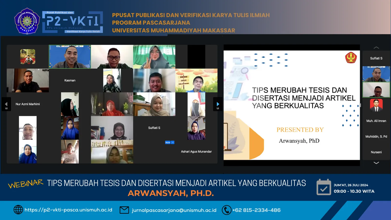 P2-VKTI PPs Unismuh Gelar Webinar: Tips Merubah Tesis dan Disertasi Menjadi Artikel yang Berkualitas