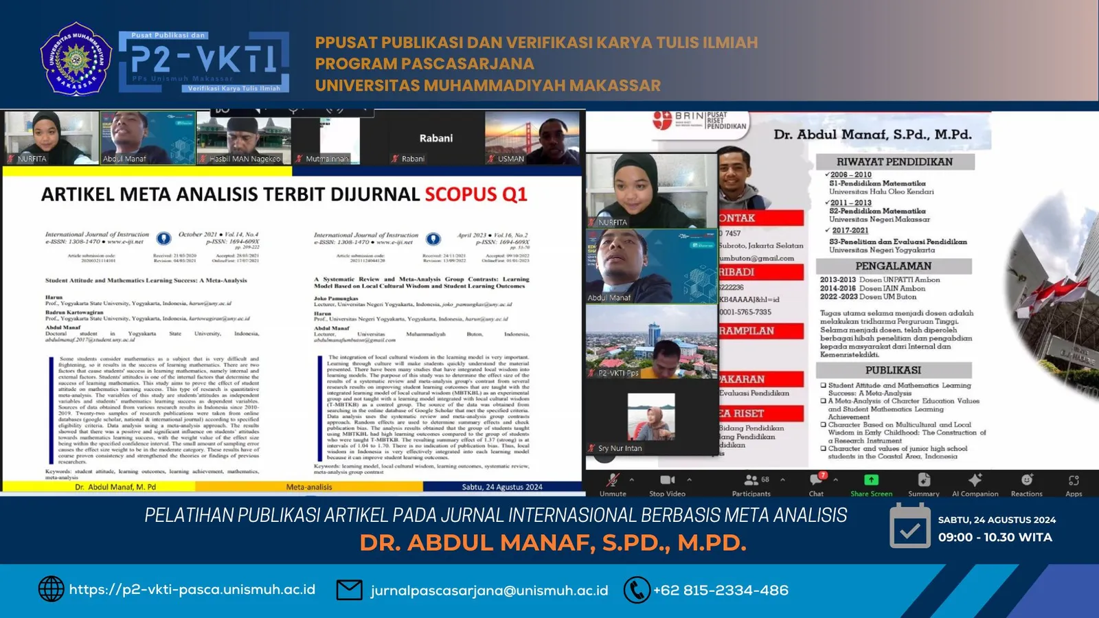 Pascasarjana Unismuh Menggerlar Pelatihan Publikasi Artikel pada Jurnal Internasional Berbasis Meta Analisis
